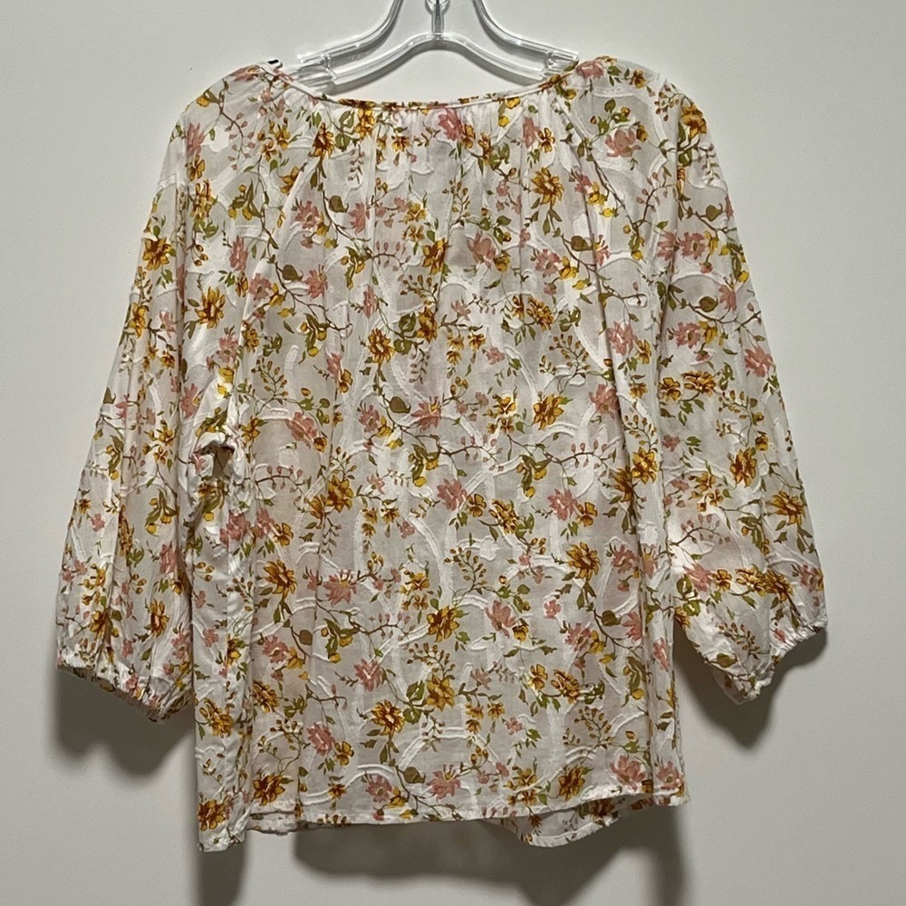 Floral Peasant Blouse - Cream with Mustard Print - Picture 4 of 10